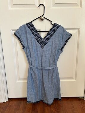 Boden Blue Chambray Swim Coverup with Navy Embroidery